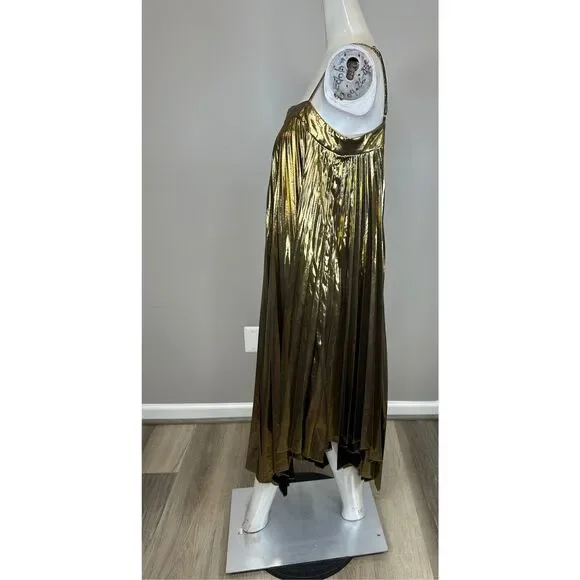 Milly Gold metallic Pleated Midi Dress Sz 10 - Picture 5 of 11